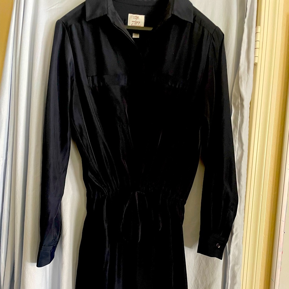 Black laser cut trim shirt dress